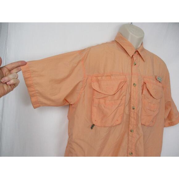 Columbia PFG Button Down Shirt Mens Large Peach Orange Vented Short Sleeve - Picture 6 of 16
